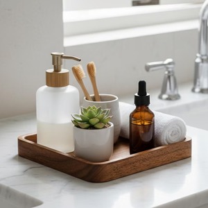 Handmade Wooden Serving <b>Tray</b> Rustic Natural Wood <b>Breakfast</b> <b>Tray</b> with Handles Eco-Friendly Decorative Food & Coffee Serving <b>Tray</b> - Product Image 1