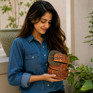 New Design Western Style Hand <b>Tooled</b> Carving Leather <b>Belts</b> Stylish Hot Sale <b>Belt</b> for Unisex - Product Image 6