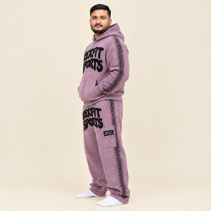 Conjunto deportivo unisex Rexfit personalizable de sudadera con capucha y pantalones de chándal, estampado morado, felpa francesa, etiqueta personalizada, traje deportivo para invierno. - Product Image 2