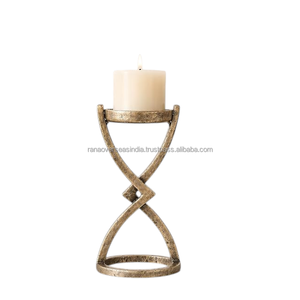 Porte-bougie en aluminium doré antique, support de bougie décoratif pour table, décoration moderne vintage pour la maison, centre de table - Product Image 2
