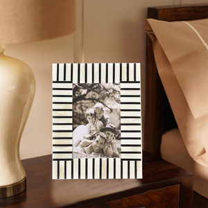 Handcrafted <b>Black</b> White Striped Bone Inlay <b>Photo</b> <b>Frame</b> Decorative Wooden Picture <b>Frame</b> for Tabletop Display Luxury Home Decor - Product Image 1