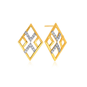 Chic Rhombus Sheen Diamond <b>Studs</b> Yellow Gold Diamond <b>Stud</b> <b>Earrings</b> Round Brilliant Cut Natural Diamonds Minimalist Design - Product Image 3
