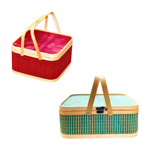 Cesta de Regalo de Bambú con Tapa, Color Personalizado Disponible, Cesta Decorativa de Mimbre con Asas - Product Image 1