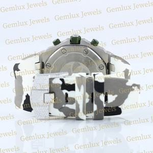 Montre pour hommes avec bracelet en caoutchouc camouflage et chronographe en diamant Moissanite entièrement glacé D VVS - Product Image 5