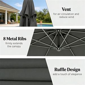 Ombrellone da Terrazzo Grigio con Base per Uso Esterno e Cortile - Ombrelloni e Basi per Patio - Product Image 3