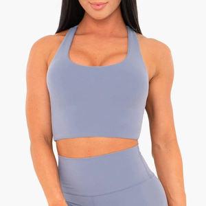 Conjunto de Yoga para Mujer, Top Corto Deportivo, Leggings de Cintura Alta, Color Sólido, Ropa Deportiva sin Costuras, Transpirable, para Gimnasio, con Elasticidad en 4 Direcciones - Product Image 3