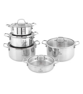 Ensemble de casseroles haut de gamme en acier inoxydable 18/10, 10 pièces, corps robuste, poignées solides en acier inoxydable, couvercles en verre, compatible induction - Product Image 1