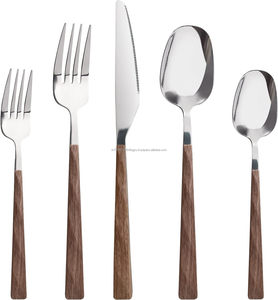 Juego de cubiertos de acero inoxidable y madera más vendido, fiesta en casa, comedor - Product Image 1