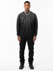 Sweat-shirt à col rond pour homme avec strass, style hip-hop, coupe ample, tricoté noir, coupe classique, pour l'automne, sweats à capuche avec strass - Product Image 4
