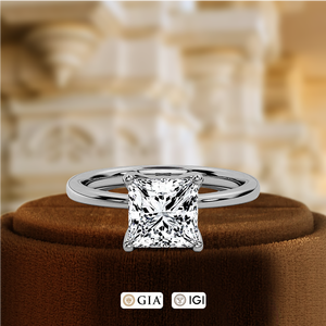 Bague de fiançailles solitaire en diamant de laboratoire de 1,5 carat, taille princesse, certifiée IGI, or jaune 14 carats, minimaliste, pour fête, mariage, anniversaire - Product Image 1