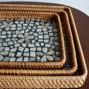 Plateau de service rectangulaire en rotin avec incrustation de mosaïque, fait main, style bohème, pour café, pain, fruits, décoration intérieure - Product Image 3