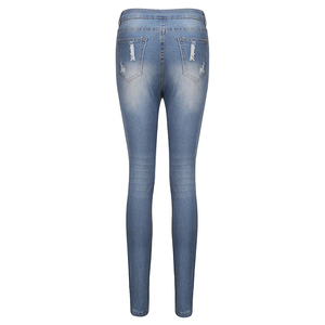Jeans de Mezclilla Rasgados de Cintura Alta para Mujer, Corte Ajustado, Estilo Otoñal, Color Azul, Algodón y Spandex - Product Image 3