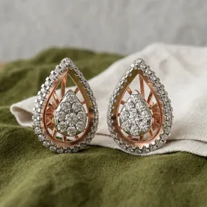 Flowing Elongated Three Prong Pear Cut Solitaire Lab Grown Diamond <b>Studs</b> 14K Gold Luxury <b>Fine</b> Jewelry Wholesale Supplier <b>Earring</b> - Product Image 4
