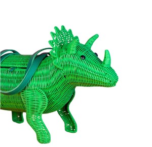 Green Woven Triceratops Animal Shape Storage Basket Handmade Plant Fiber Reusable Decorative Organizer <b>Bag</b> - Product Image 2