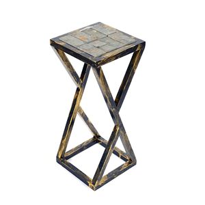 19.5 \ "tavolo da esterno lastra di pietra Grey con supporto per piante nero/oro - Product Image 4