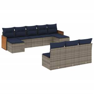 D0100X3MU0X Set Divano da Giardino in Polyrattan Grigio con Cuscini, 10 Posti, Arredamento da Esterno, Design Contemporaneo con Pannelli in Teak - Product Image 4