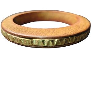 Handmade Natural Wood <b>Bangle</b> with Wavy Brass Inlay - Bohemian Style Handcrafted <b>Wooden</b> Jewelry for Women - Eco-Friendly - Product Image 1