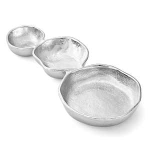 Ensemble de 3 bols décoratifs en laiton robuste, finition argent brillant, pour snacks, chips et trempettes, idéal comme centre de table - Product Image 1