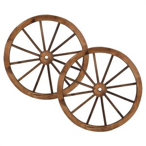 2 Pezzi Ruota di Carro in Legno Stile Western Antico da 30 Pollici, Decorazione da Parete Marrone per Giardino - Product Image 1