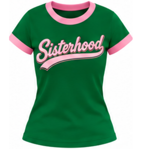   เสื้อยืดกราฟิกสีเขียวสำหรับผู้หญิง ลายตัวอักษร Sisterhood แขนสั้น คอกลม สไตล์ลำลอง แฟชั่นที่ได้รับแรงบันดาลใจจากกลุ่มเพื่อนร่วมงาน - Product Image 1
