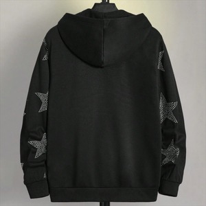Sudadera con capucha para hombre con cremallera, de forro polar de 350 g/m², con estrellas de diamante y pedrería brillante, de fabricante mayorista - Product Image 3
