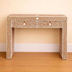 Handmade Eco-Friendly Bone Inlay Round Table Striped Entryway <b>Hall</b> Table for Baptism Occasions - Product Image 2