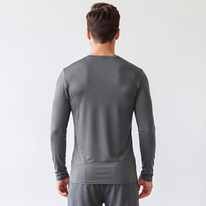 T-shirt de yoga à manches longues pour homme, personnalisé OEM, séchage rapide, coupe ajustée, haut d'entraînement en tricot Spandex Polyester, sous-vêtement technique pour homme - Product Image 2