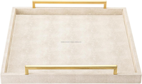 Plateau de service en bois et cuir gravé avec poignées métalliques, fait main, plateau décoratif moderne de luxe pour la maison, l'hôtel, le restaurant