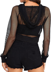 PUFFIN SPORTS Top Corto con Capucha para Mujer, Personalizado OEM, Forrado de Malla, Manga Larga, Color Sólido, Transpirable, Tejido de Poliéster/Algodón, Sexy - Product Image 2