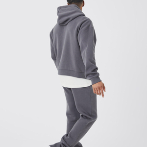 Conjunto de Sudadera con Capucha Gris Unisex, Manga Larga, Patrón Geométrico, Ropa Deportiva Informal, Bolsillos Laterales, Corte Holgado, Ligero - Product Image 4