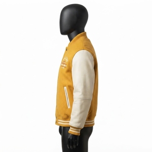 High Street <b>Leather</b> Sleeves Letterman Varsity Breathable Winter <b>Long</b> Sleeves Baseball <b>Jacket</b> for Men - Product Image 3