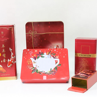 Boîte en métal rectangulaire de qualité supérieure, rouge, pour cadeaux festifs, idéale pour les biscuits, le chocolat, le thé, le café, les souvenirs du Nouvel An chinois