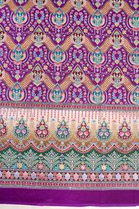 ผ้าเครปสีม่วงรอยัลธรรมชาติ ลายดอกไม้เรขาคณิตแบบชาติพันธุ์ พิมพ์ลายแบบวางซ้อนกัน พร้อมขอบตกแต่งอย่างหรูหรา สำหรับทำชุดคุर्ติ - Product Image 2