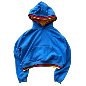 เสื้อฮู้ดผ้ายีนส์โอเวอร์ไซส์ของผู้ชายเสื้อฮู้ดแบบสวมหัวมีซิปแบบวินเทจซีดจางลงจากแสงแดด - Product Image 3