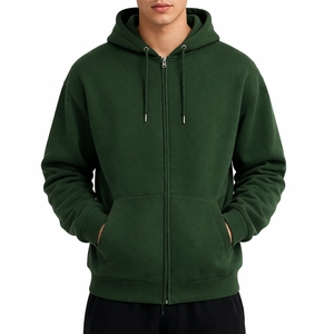 Sudadera con capucha verde lisa para hombre con cremallera, forro polar casual con bolsillo canguro, estilo premium cómodo y suave para el día a día, ajuste cálido. - Product Image 1