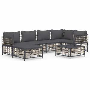 Ensemble de salon de jardin anthracite avec structure en métal et coussins, 6 places, mobilier d'extérieur au design contemporain - Product Image 2