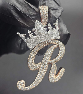 Moissanite Crown <b>Initial</b> Pendant Iced Out Custom Jewelry Luxury <b>Silver</b> Hip Hop Statement <b>Necklace</b> Gift - Product Image 1