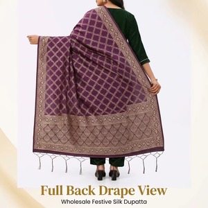 Wholesale Traditional Purple Banarasi Silk Jacquard Women's Ethnic Wedding <b>Gift</b> Scarf Shawl Gold Zari Work - Product Image 6