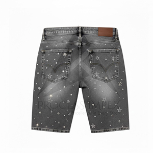 Rhinestone Denim Shorts <b>Mens</b> Cotton Jean Shorts Crystal <b>Studded</b> Streetwear Fashion Process Impex - Product Image 2