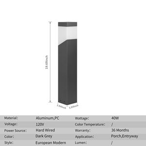 Lampade da Esterno Moderne in Alluminio per Illuminazione Paesaggistica, Lampada Bollard Impermeabile con Portalampada E26 Cablato per Vialetti e Patii - Product Image 6