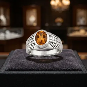 Bague en argent sterling 925 avec citrine jaune soleil pour homme, pierre précieuse ovale, bijou statement, classique, fait main, à porter au quotidien - Product Image 3
