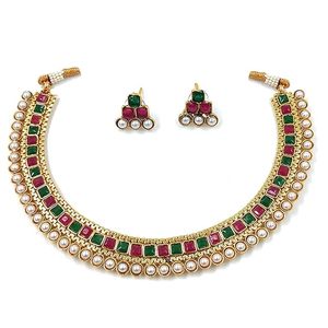 Ensemble collier et boucles d'oreilles plaqué or, motif floral, avec perles et pierres de zircon, pour femmes, bijoux de mariage tendance - Product Image 5