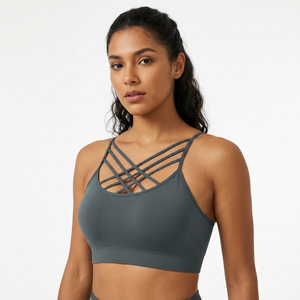 Soutien-gorge de sport à maintien élevé pour femme, dos croisé, couleur unie, pour yoga et entraînement, gris - Product Image 3