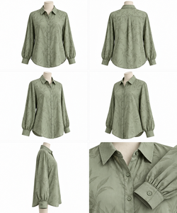 Camisa de Mujer Color Verde Salvia con Botones, Manga Larga, Cuello con Solapa, 100% Seda, Estilo Vintage, Lavable, para Oficina - Product Image 6