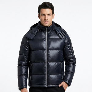 Veste d'hiver décontractée pour homme, en duvet noir, avec capuche, coupe-vent, coupe classique, fermeture éclair - Product Image 6