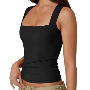 Camiseta ajustada básica sin mangas con cuello cuadrado personalizada al por mayor, camisetas de entrenamiento con cuello con volantes, camisetas sin mangas de doble capa para mujer 2026 - Product Image 4