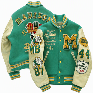 Chaqueta Varsity Madison de Poliéster/Algodón Resistente al Viento, Color Verde, con Diseño de Parche Bordado, Estilo Vintage para Hombre, Chaqueta Deportiva - Product Image 3