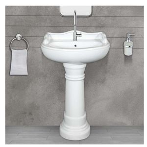 Lavabo de cerámica de alta resistencia con pedestal 600x440x940mm, lavabo de porcelana para baño, lavabo para lavar ropa, conjunto Enseada - Product Image 1
