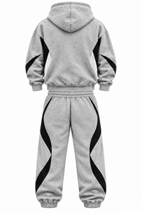 Ensemble de survêtement sportif pour homme en laine/cachemire gris respirant, style streetwear, avec logo personnalisé sur le devant et fermeture à cordon de serrage - Product Image 2