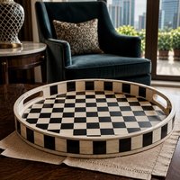 Plateau de service artisanal en os de buffle, écologique, de haute qualité, motif damier, design marocain, décoratif pour la maison, la villa, l'hôpital